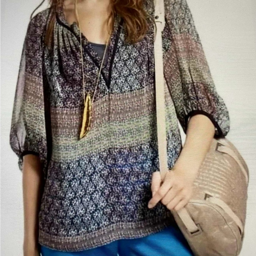 Anthropologie Maeve sheer ditsy floral print balloon sleeve blouse V neck Size M